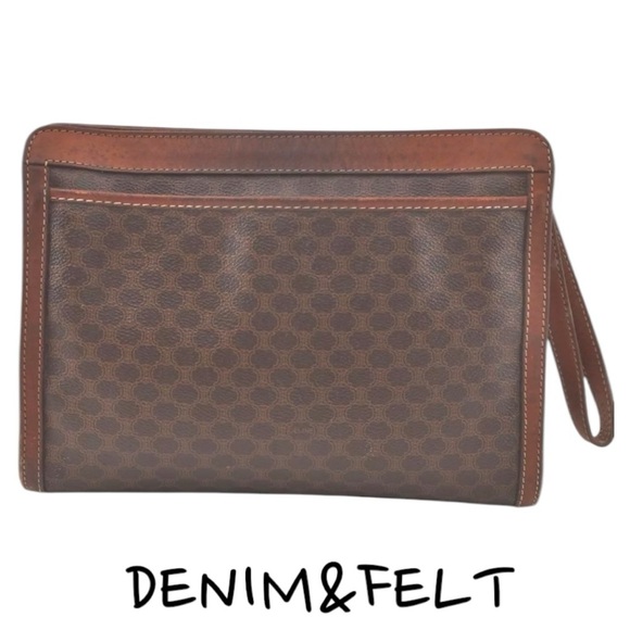 CELINE Brown Macadam Blason Pattern PVC/Leather Hand Bag/Clutch/Cosmetic Bag 🤎 - Picture 3 of 16